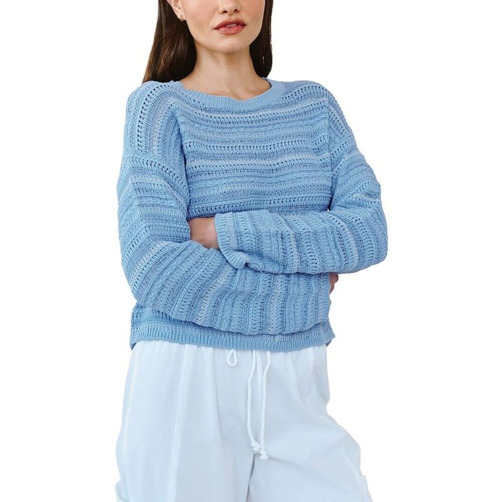 Bella Dahl Womens  Textured Crewneck Sweater, Blue